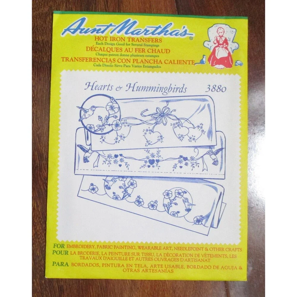 Aunt Martha's Hot Iron Transfers Hearts & Hummingbirds #3880
